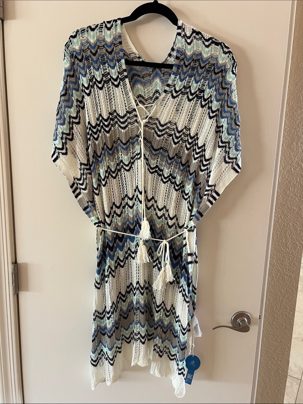 Cupshe White Multicolor Crochet Swim Coverup - Blue, Black, Cream